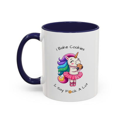 Bake Cookies And Say F*ck A Lot-Accent Coffee Mug (11, 15oz) (Pink)