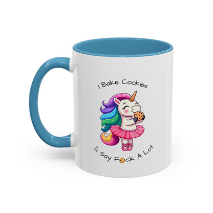 Bake Cookies And Say F*ck A Lot-Accent Coffee Mug (11, 15oz) (Pink)